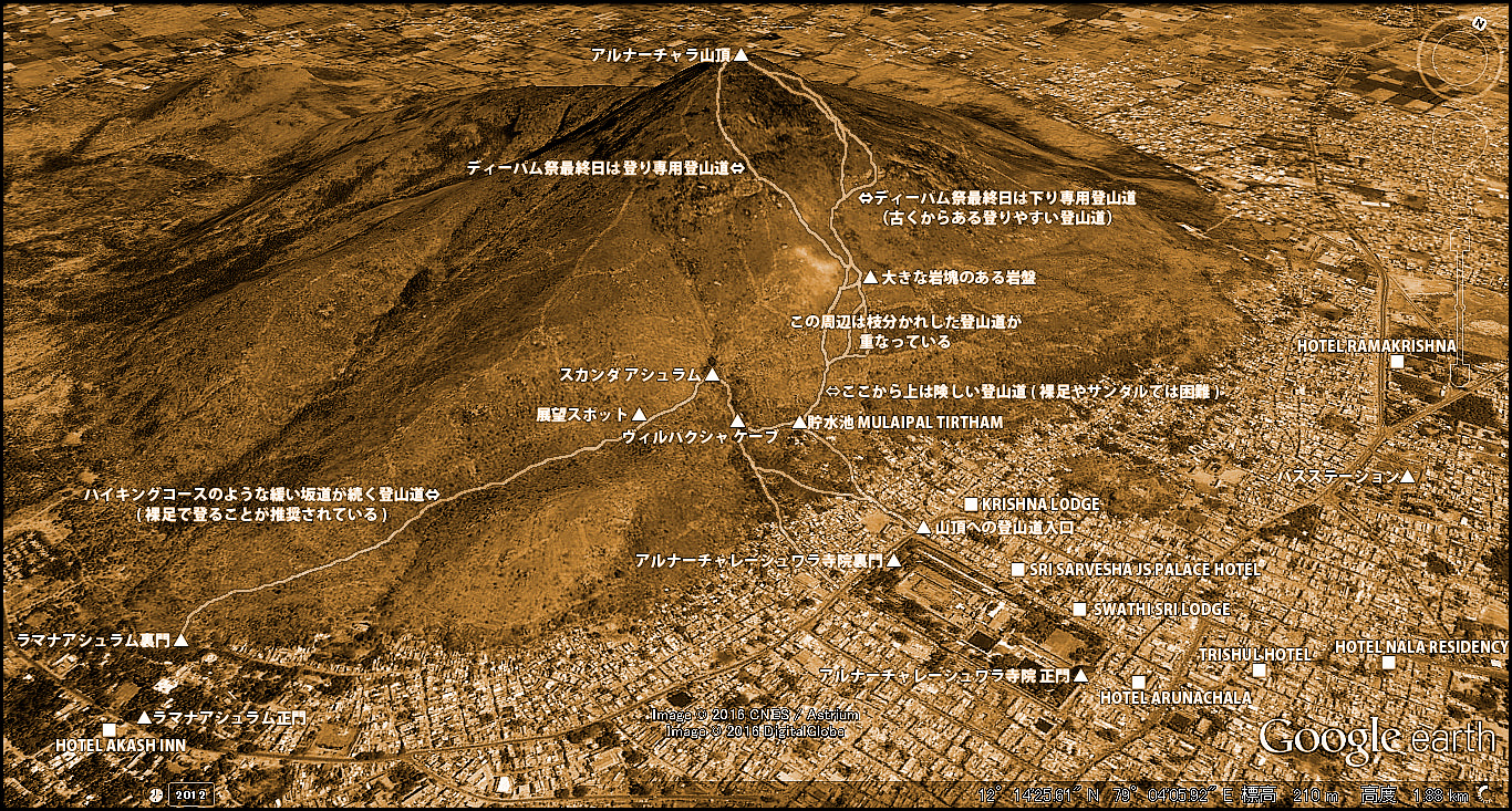 ティルヴァンナーマライ アルナーチャラ山 登山道ガイドマップ